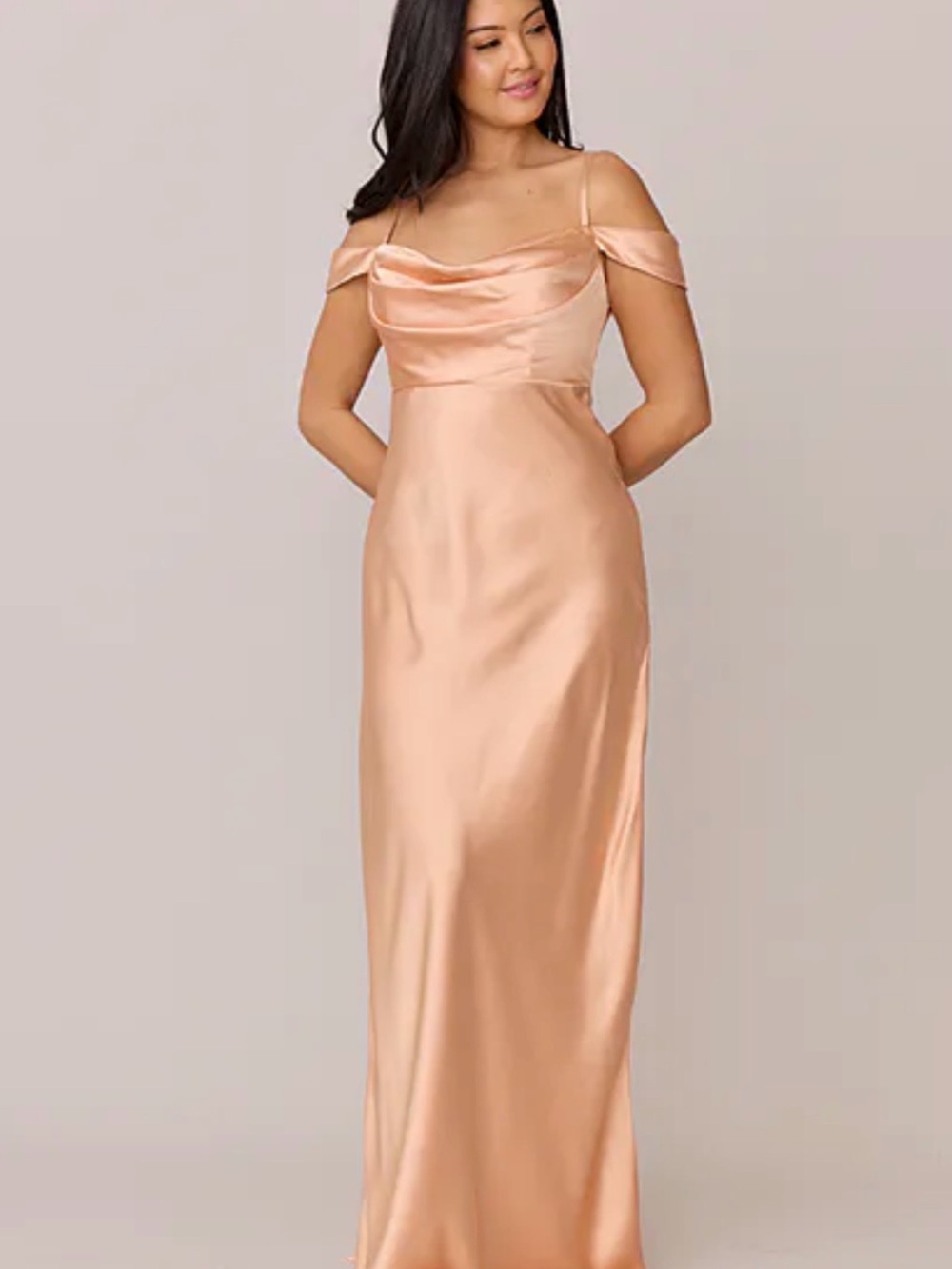 Revelry Satin Cowl Cold-Shoulder Gown - GOLD